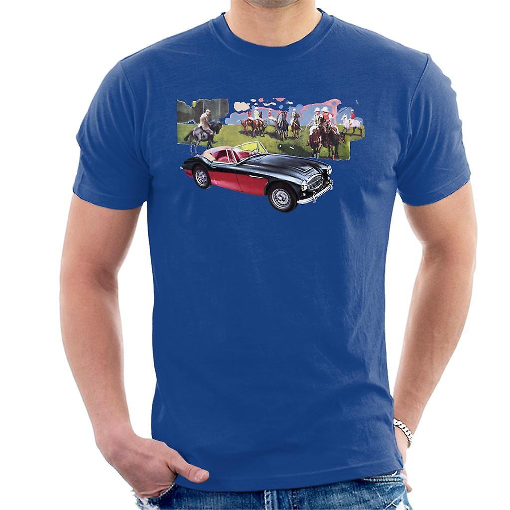 Austin Healey Background Of Sport Horses British Motor Heritage Men's T-Shirt Royal Blue Medium