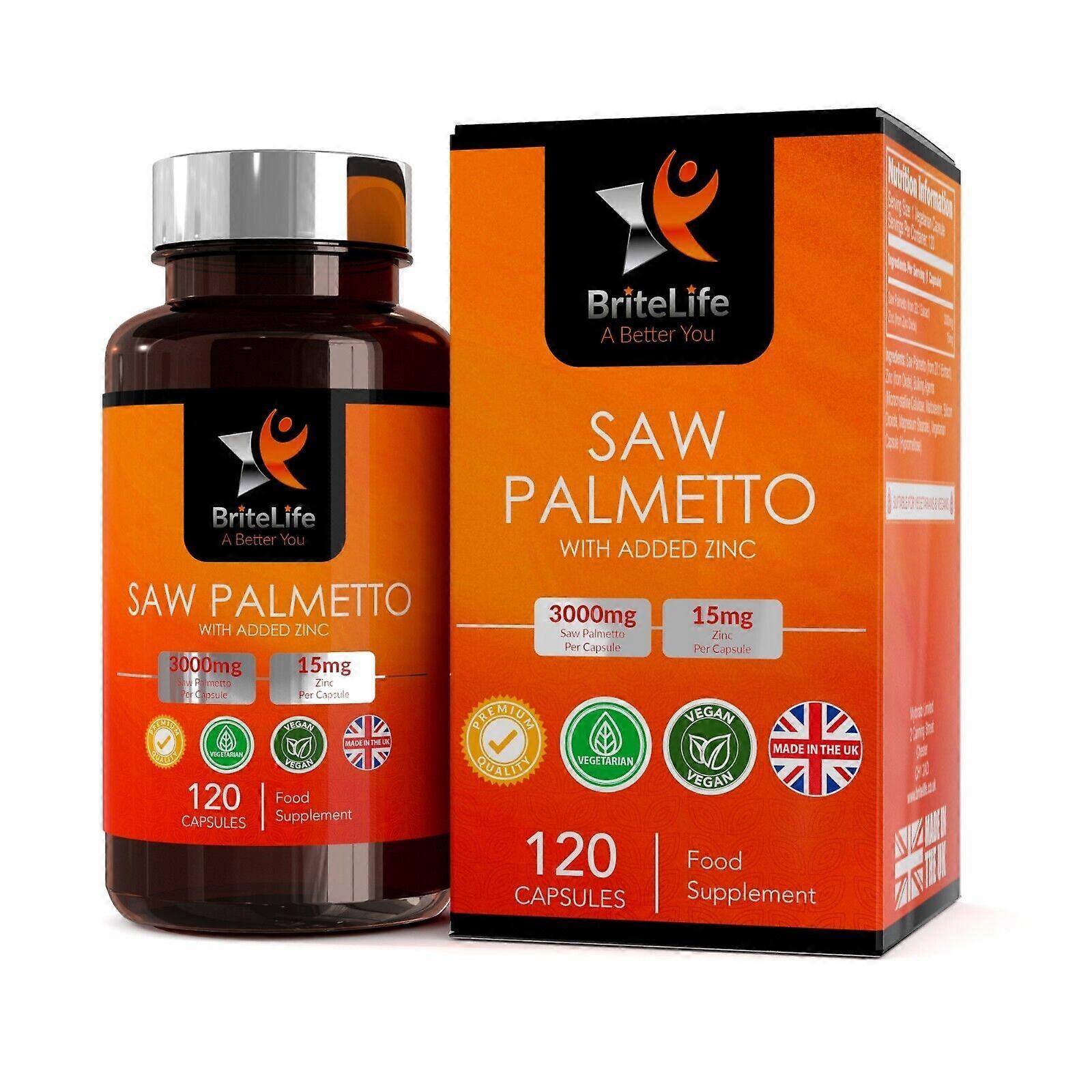 BriteLife Saw Palmetto With Zinc (3000mg) 3 Bottles (360 Capsules)