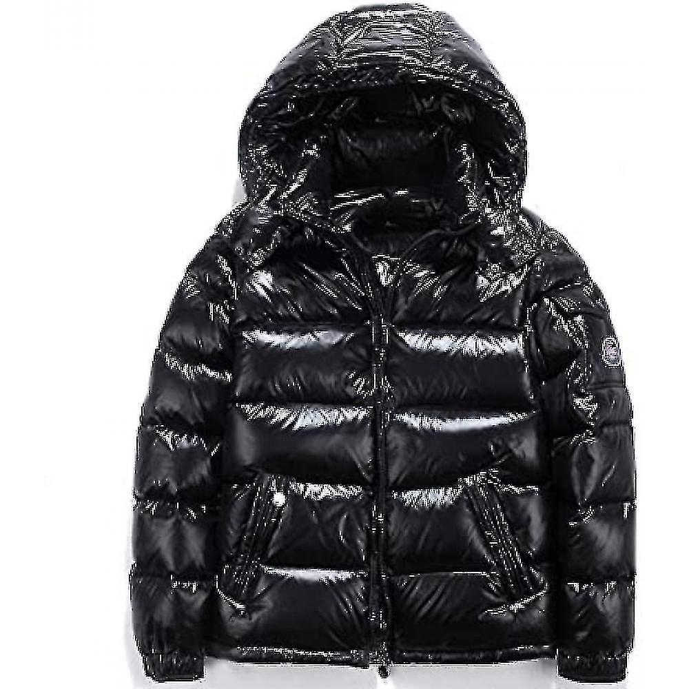 Elsavct Winter Shiny Down Jacket Men's Jacket Stand Collar Down Jacket With Hood Black XL