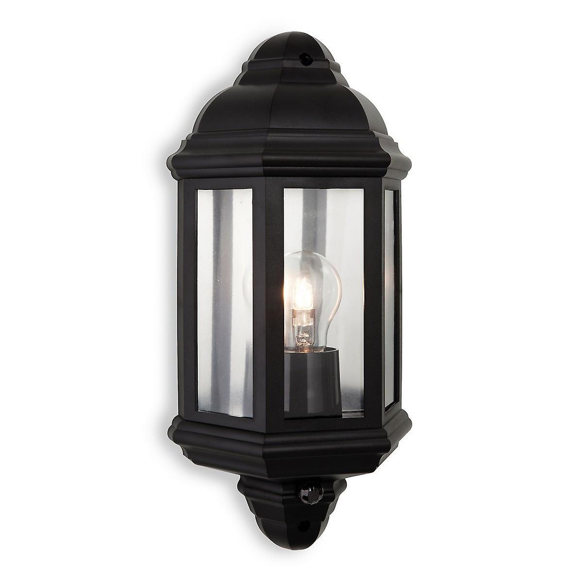 Park 1 Light Outdoor Wall Lantern With Pir Black Polycarbonate IP44 E27