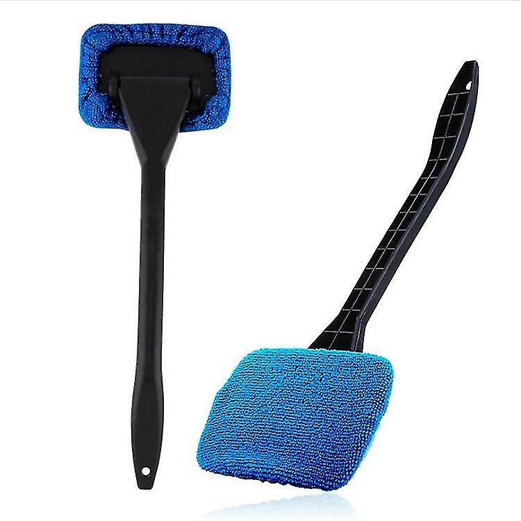 Tianzun Car Windshield Cleaner Brush, Auto Windshield Glass Cleaning Tool Long Handle Washable Reusable Cloth Pad Blue 1pcs