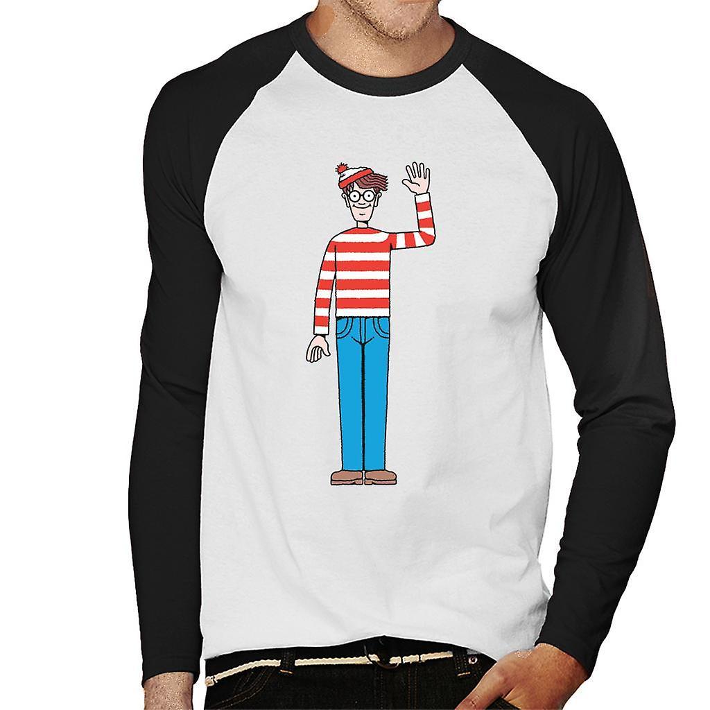 Wheres Wally Where's Wally Waving Men's Baseball Long Sleeved T-Shirt White/Black Medium