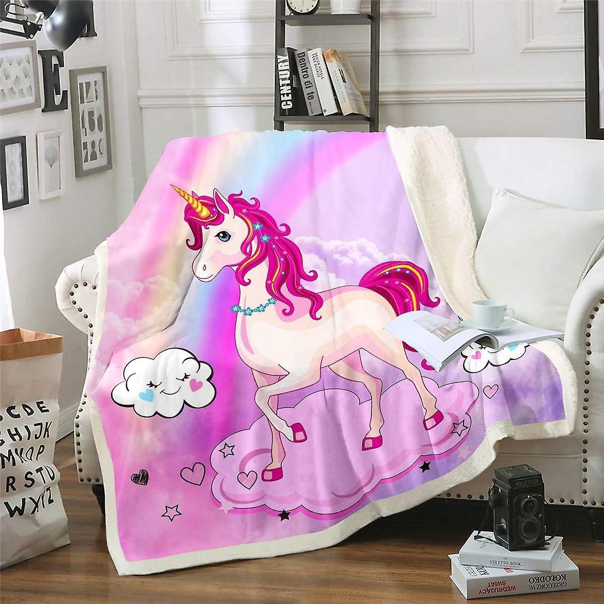 Kerota Unicorn Plush Blanket Cute Pink Dreamy Horse Printed Fleece Blanket Cartoon Magical Animal Sherpa Throw Blanket for Bed Sofa Couch Bedroom D...