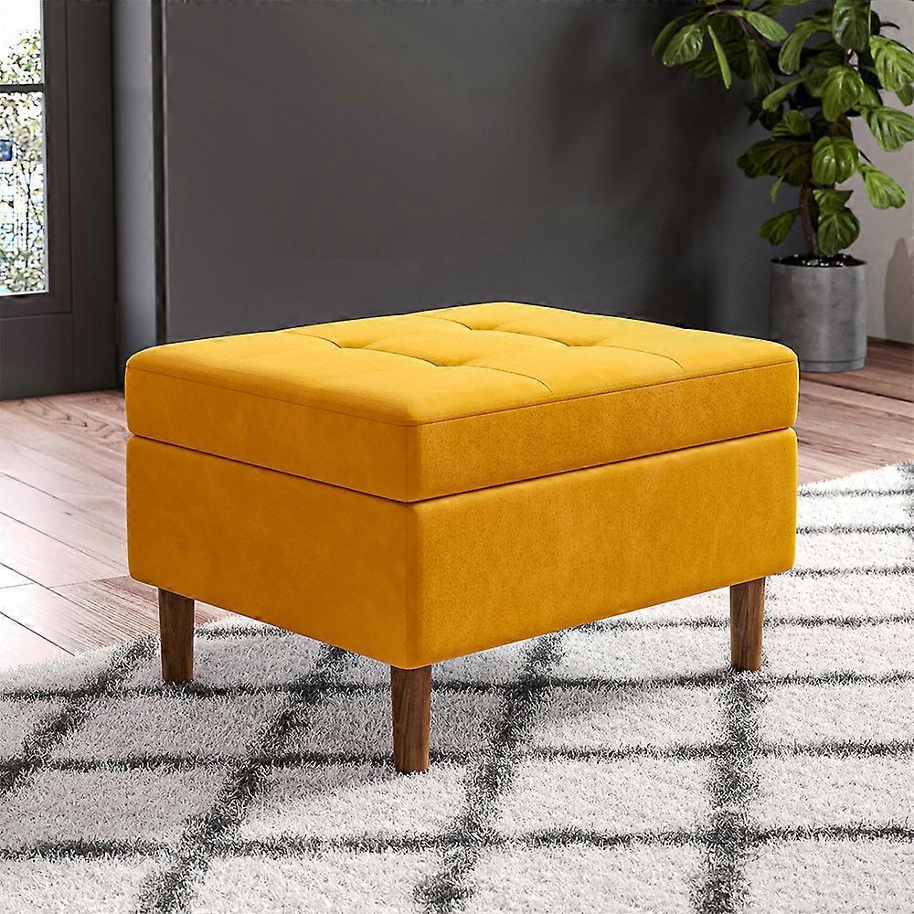 Living And Home Luxury Yellow Tufted Velvet Storage Ottoman Bench with Lift Off Lid