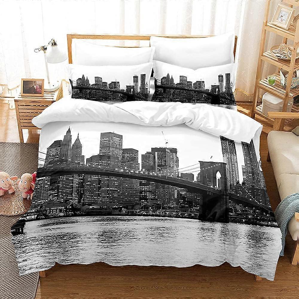 Kerota New York Bedding Set In Black And White Microfiber Duvet Hypoallergenic Duvet Covers Set With Zipper Closure Adults 135*200 CM Single135x200cm