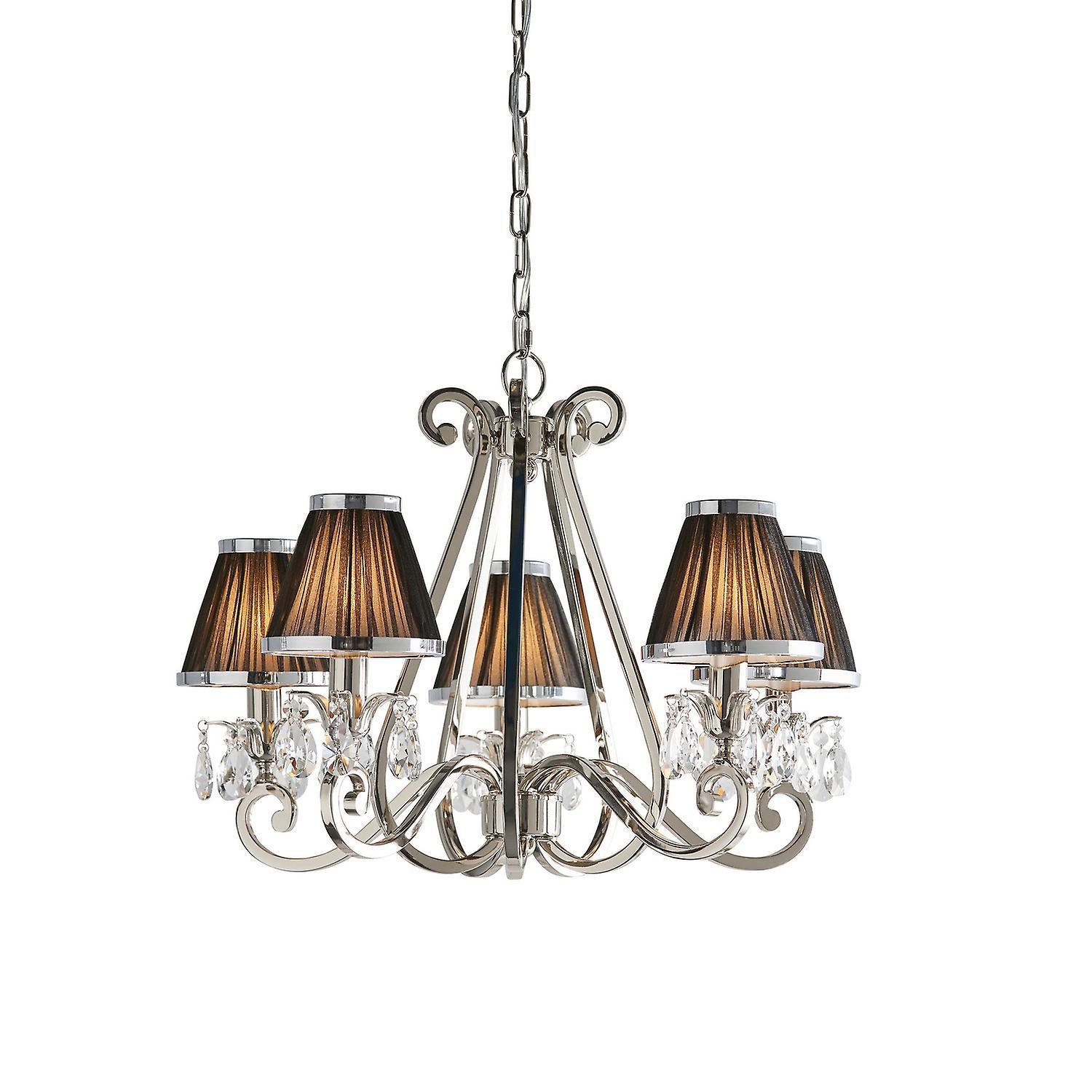 Interiors 1900 Lighting Oksana 5 Light Multi Arm Ceiling Pendant Chandelier Polished Nickel, E14