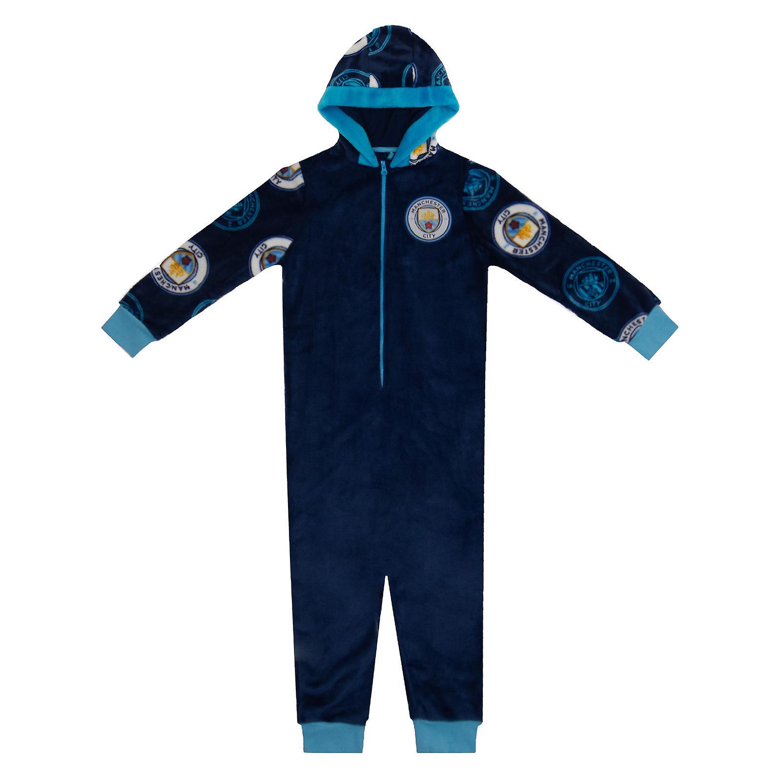 Manchester City FC Boys Pyjamas All-In-One Loungewear Kids OFFICIAL Gift Navy Blue 2-3 Years