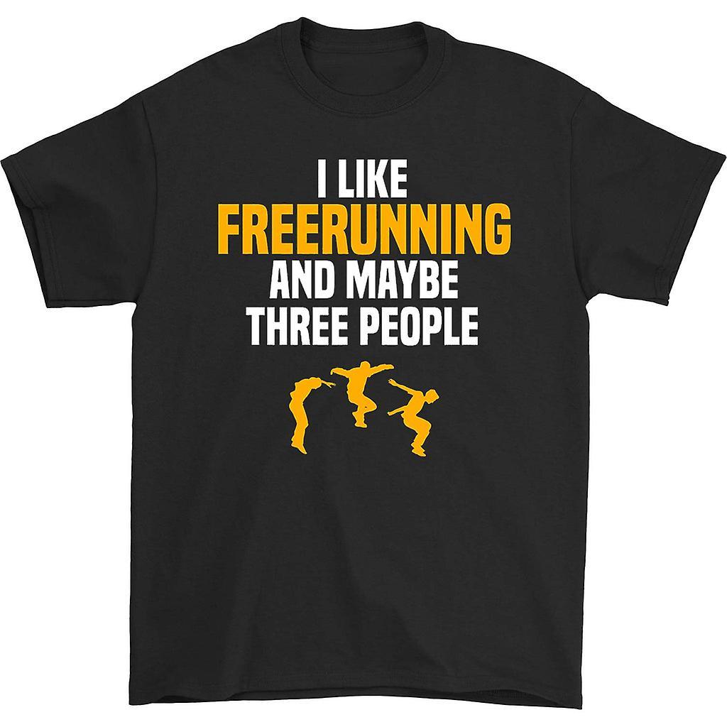 HISHARK I like freerunning and maybe three people t-shirt Black L