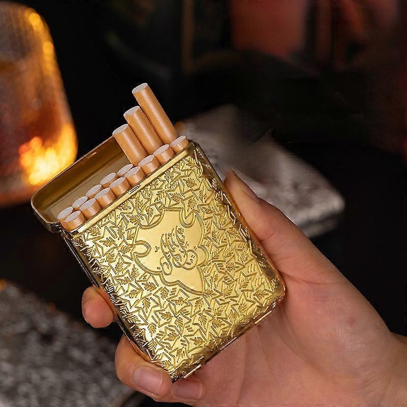 Snniv New Vintage Engraved Cigarette Case Shelby Container Pocket Cigarette Case Holder Cigarette Storage Box Men's Gift Gold thick cigarette