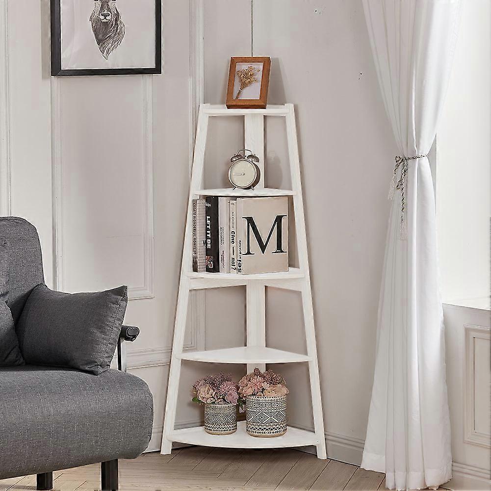 Living And Home Corner Tilt Ladder Storage Shelf 5 Tier Bookcase Home Office