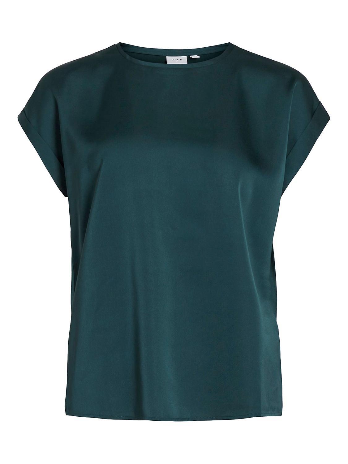 VILA Women's Satin Blouse Tee Short Sleeve Glossy Top VIOLETTE Green-4 L (40)