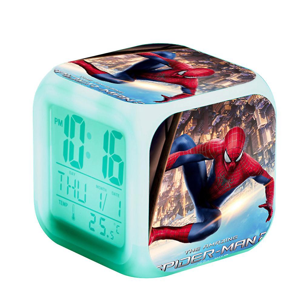 Waytogo Spiderman Led Digital Alarm Clock 7 Colorful Light Bedroom Decoration With Time,temperature,alarm,date For Kids Children Xmas Gifts C