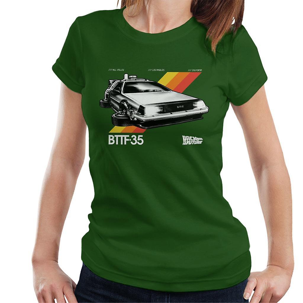 Back to the Future 35th Anniversary Delorean Women's T-Shirt Bottle Green X-Large