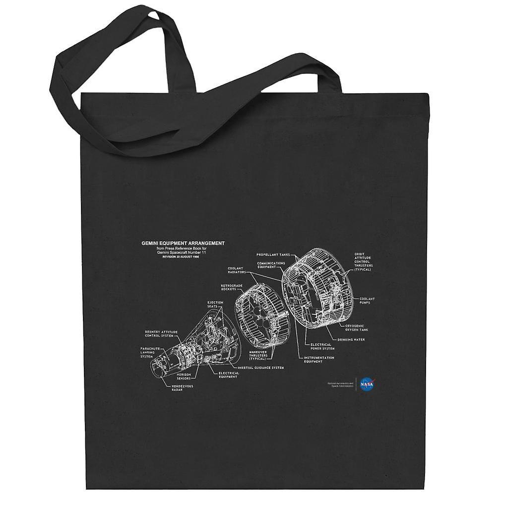 NASA Gemini Spacecraft Schematic Totebag Black 38 x 42 cm