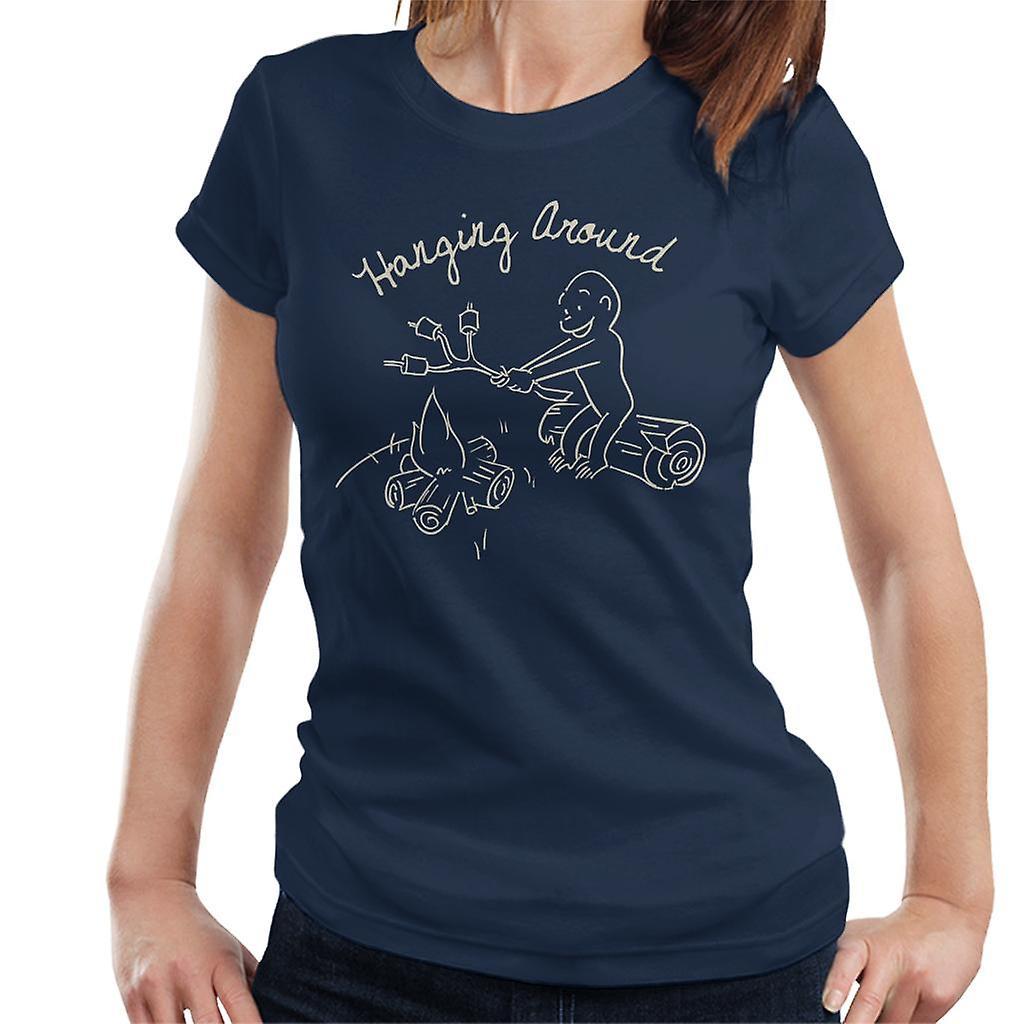 Curious George Hanging Around The Campfire Women's T-Shirt Navy Blue X-Large