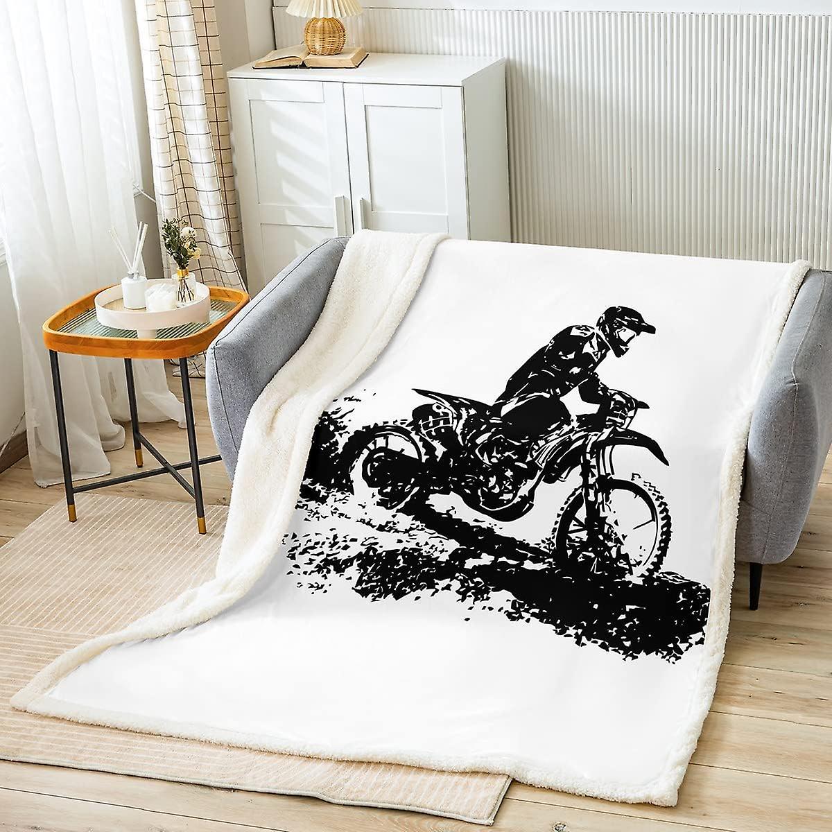 Kerota Dirt Bike Fleece Throw Blanket Extreme Sports Sherpa Blanket for Bed Sofa Black Racing Motocross Rider Room Cool Motorcycle Plush Blanket Mo...