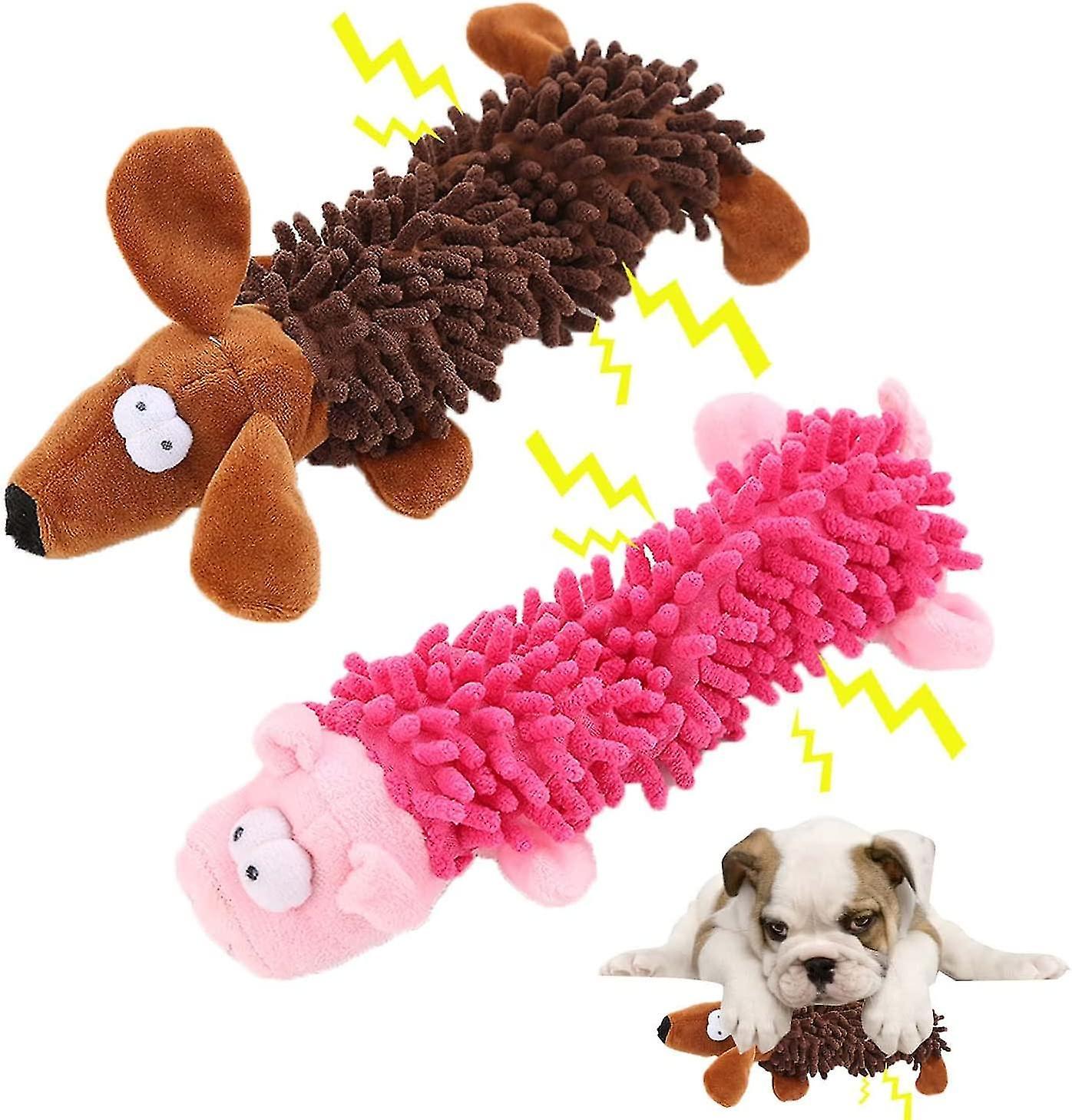 Tianzun 2pcs Dog Toys, Dog Chew Toys For Aggressive Chewers, Dog Squeaky Toys Plush Toy For Dogs, Interactive Dog Chew Toys Brown pink