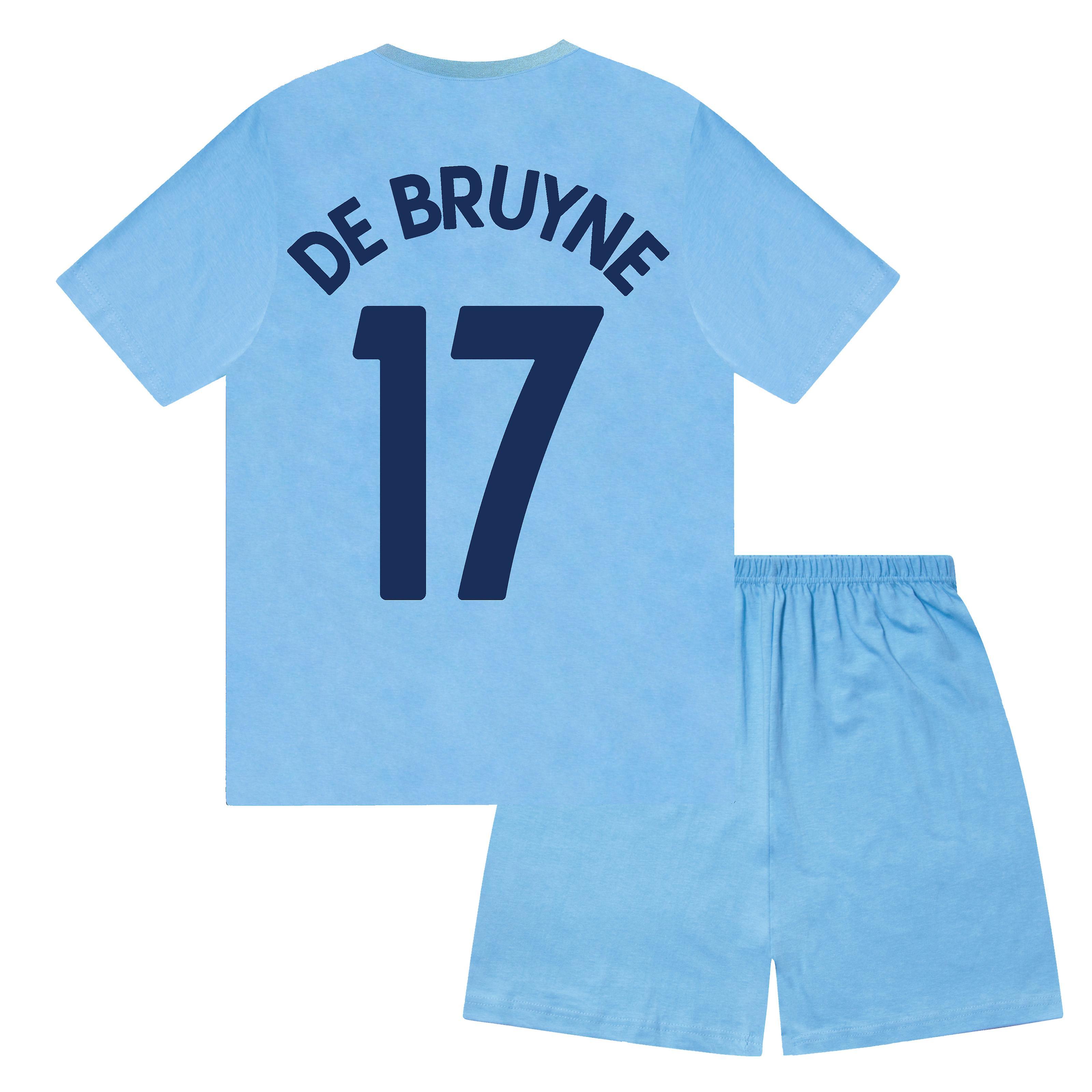 Manchester City FC Manchester City Boys Pyjamas Short Kids OFFICIAL Football Gift Navy Blue De Bruyne 17 8-9 Years