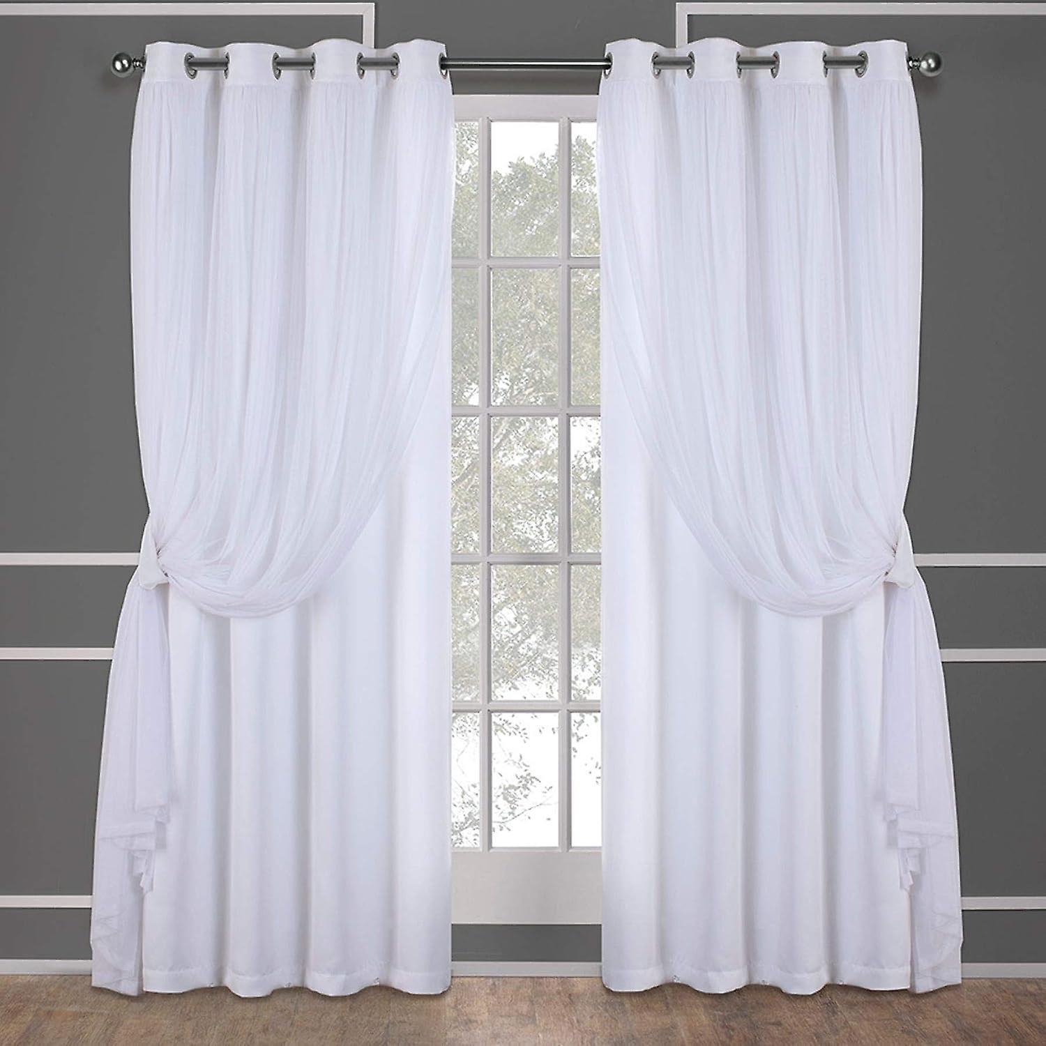 Wenkeay Layered Solid Blackout And Sheer Window Curtain Panel Pair With Grommet Top, 52x84",white, 2 Piece