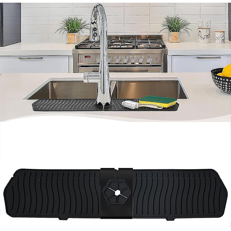 Yunshu Kitchen Faucet Sink Splash Guard, Upgrade Silicone Faucet Water Catcher Mat Black 61*14.5CM