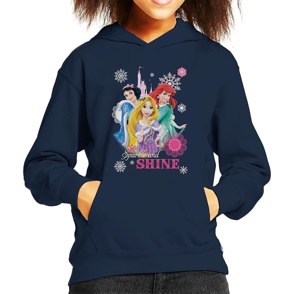 Disney Christmas Princesses Sparkle And Shine Kid's Hooded Sweatshirt Navy Blue Small (5-6 yrs)