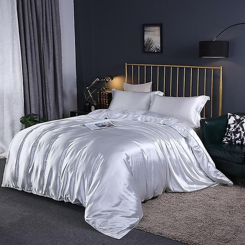 Slowmoose Satin Silk Luxury Queen King Size Bed Set Quilt Duvet Cover Linens And White 3pcs 240X220cm