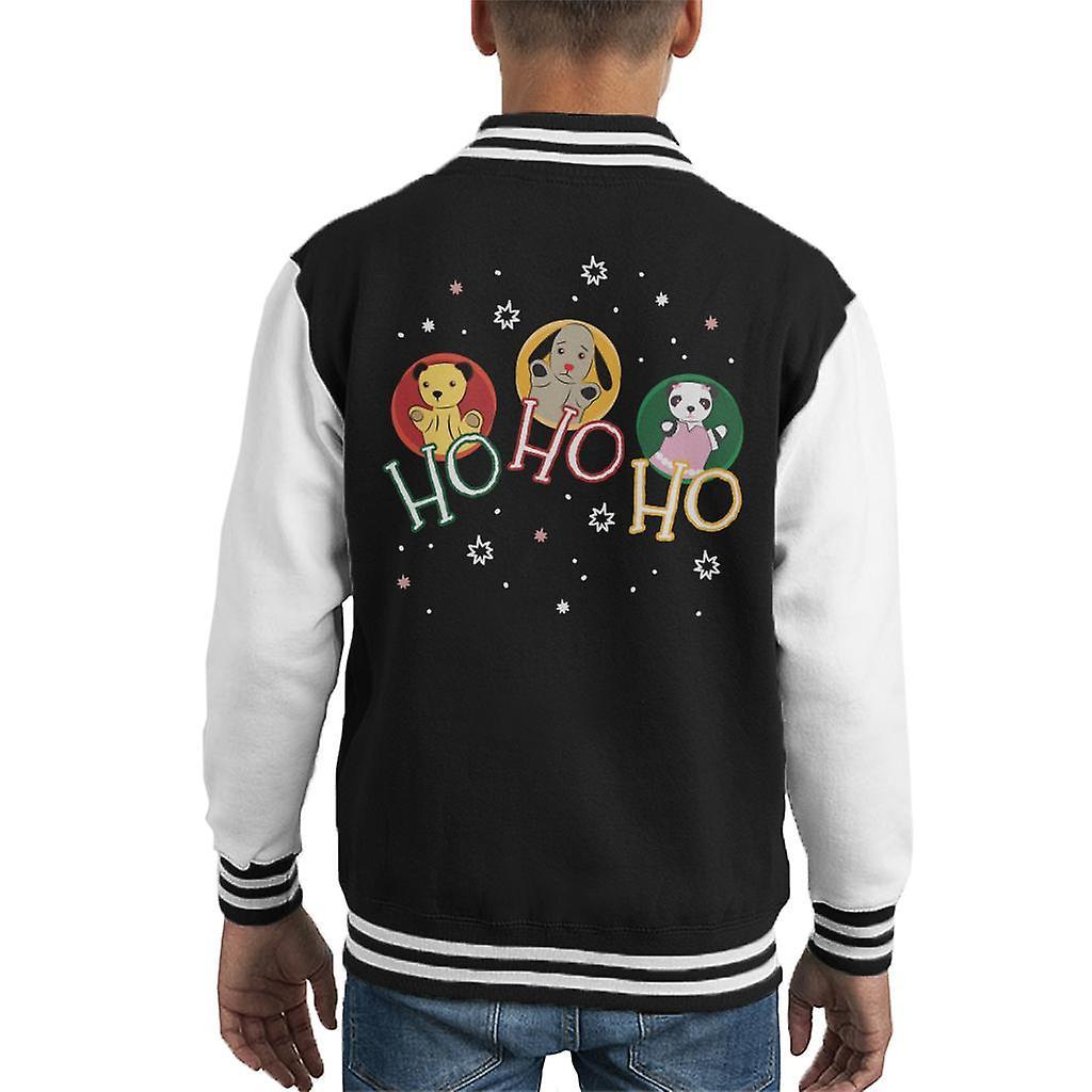 Sooty Christmas Ho Ho Ho Kid's Varsity Jacket Black/White Small (5-6 yrs)