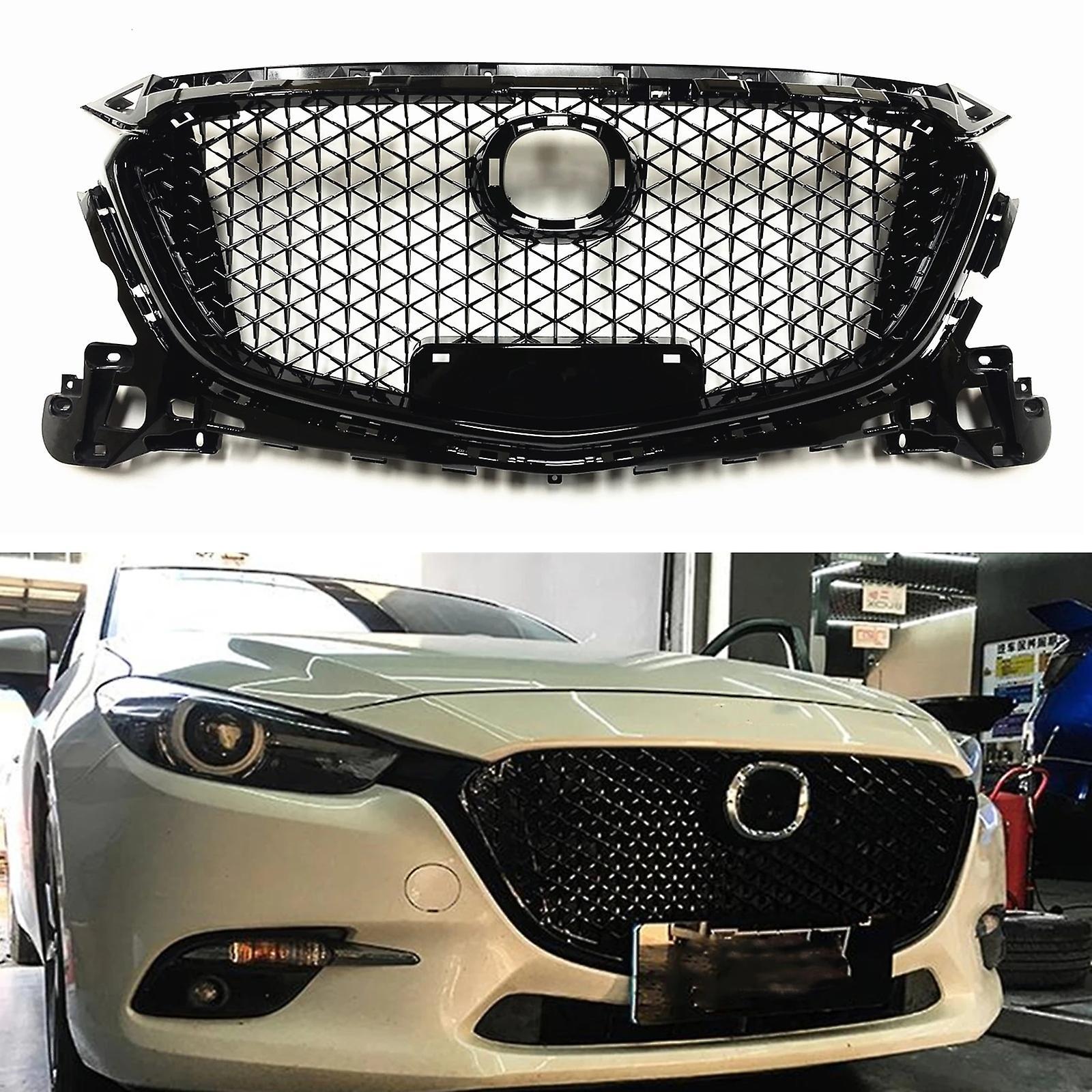 Sanxing Glossy Black Car Front Grille Grill Upper Replacement Bumper Hood Mesh Auto Part For Mazda 3 Axela 2017-2018 Honeycomb Style