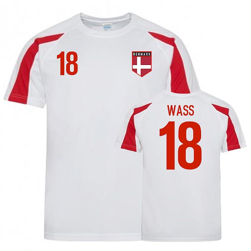 UKSoccerShop Denmark Sports Training Jersey (Wass 18) White Small (34-36 inch)