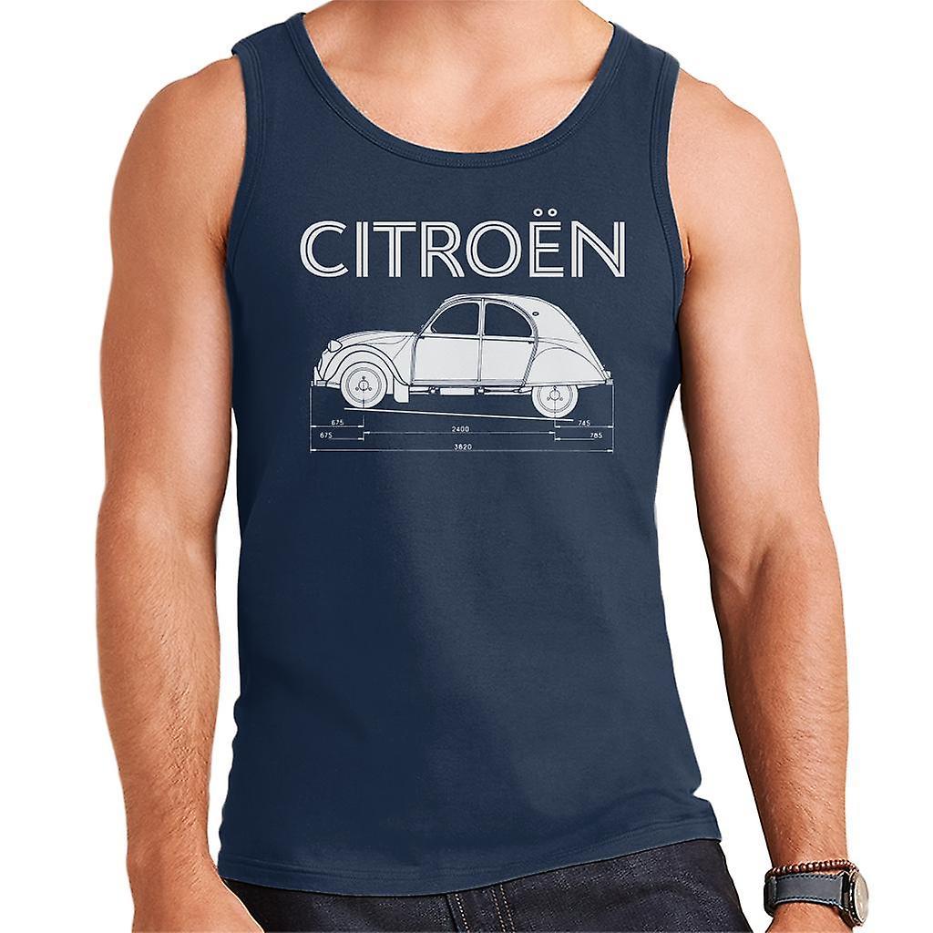 Citro�n Citroen 2CV Dimensions White Diagram Men's Vest Navy Blue XX-Large