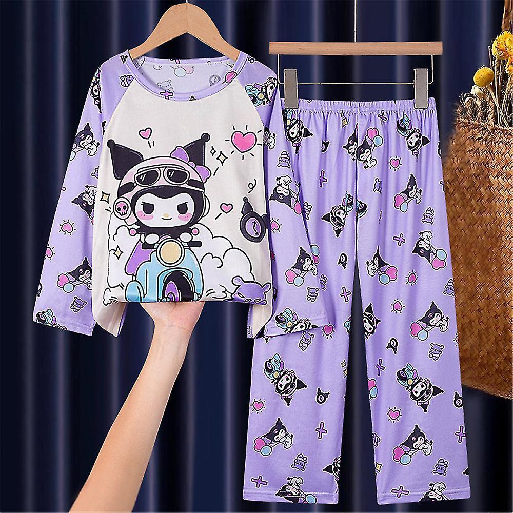 Kids Girls Sanrio Printed Pajamas Set Long Sleeve Tops Pants Sleepwear Nightwear Loungewear Gifts 4-12 Years SHznv Kuromi 9-12 Years