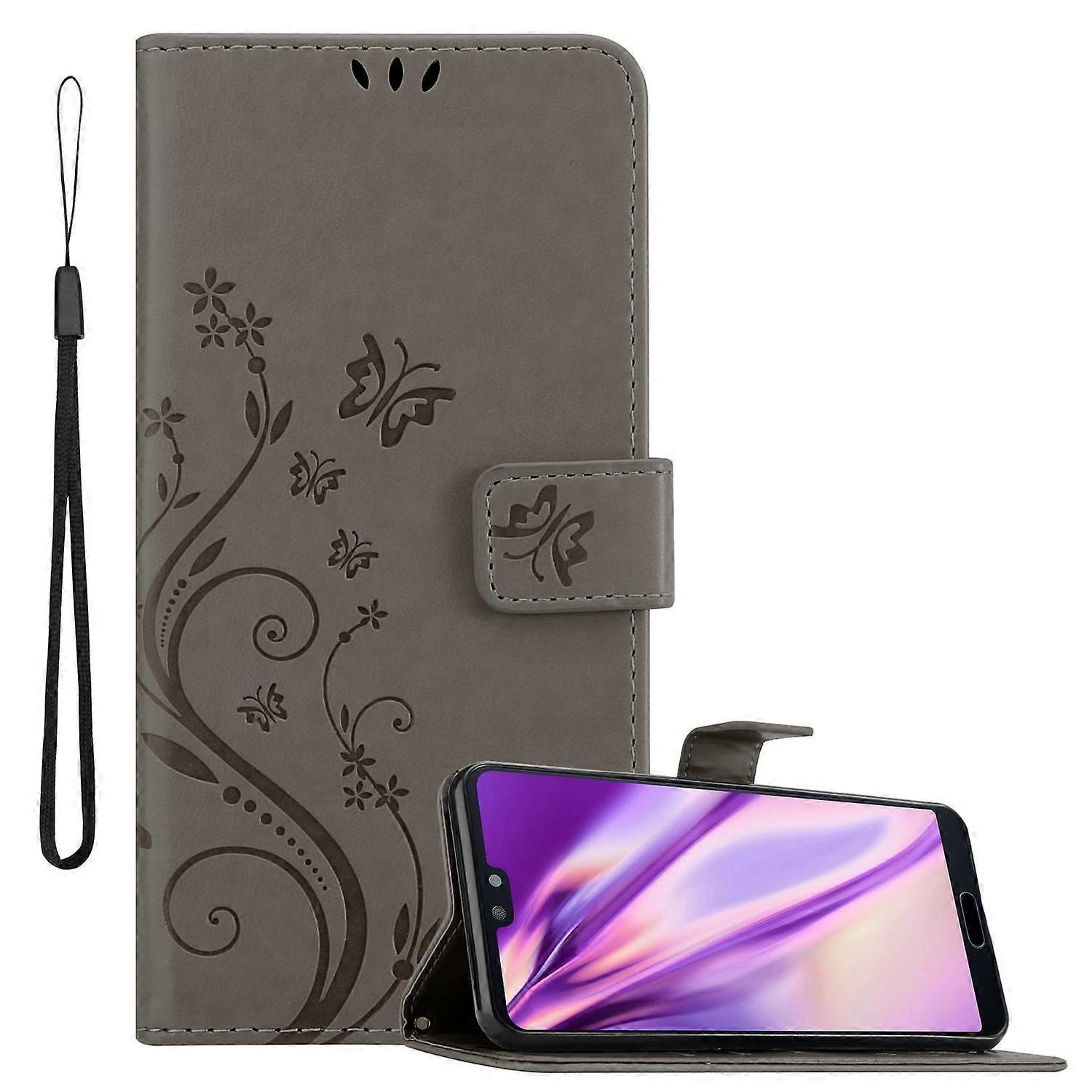 Huawei P20 Protective Case - with Floral Pattern and Card Slot FLORAL GREY