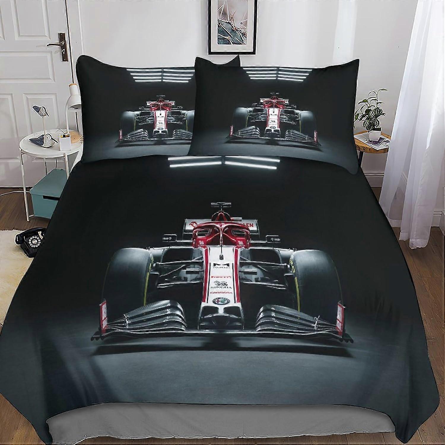 Kerota Formula 1 Duvet Cover Set, with Pillowcases, Microfiber F1 Bedding Set with Zipper Closure 3 Pieces for Teens and Adults Single135x200cm