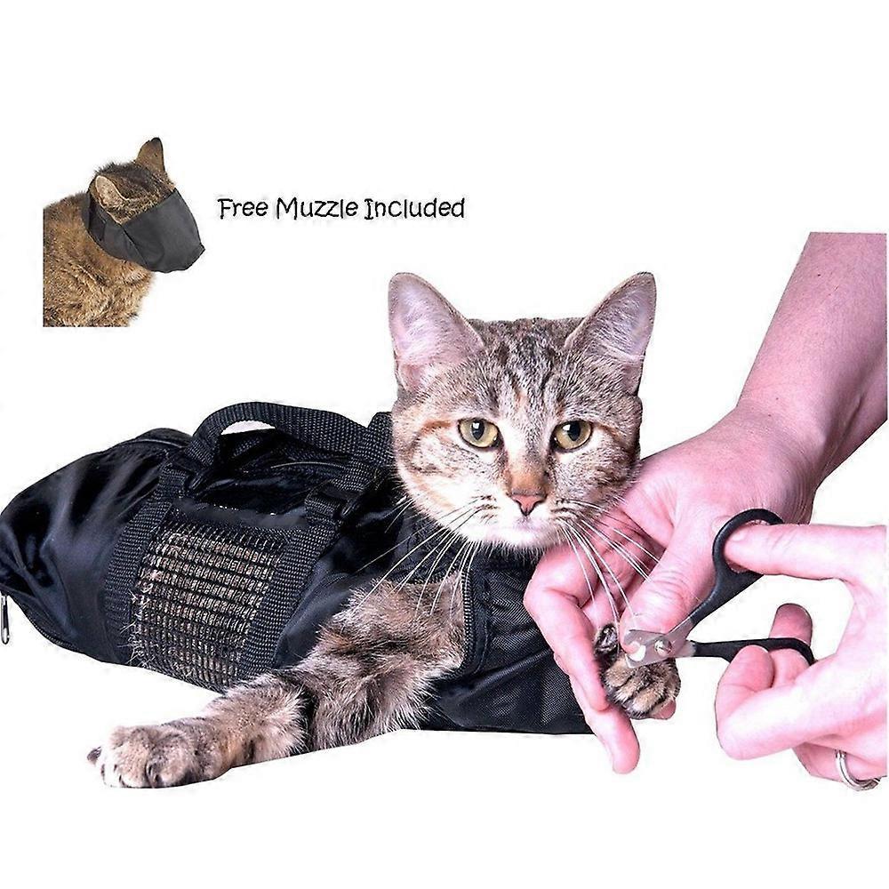 Flye Heavy Duty Mesh Cat Grooming Bathing Restraint Bag For Claw Nail Trimming Black