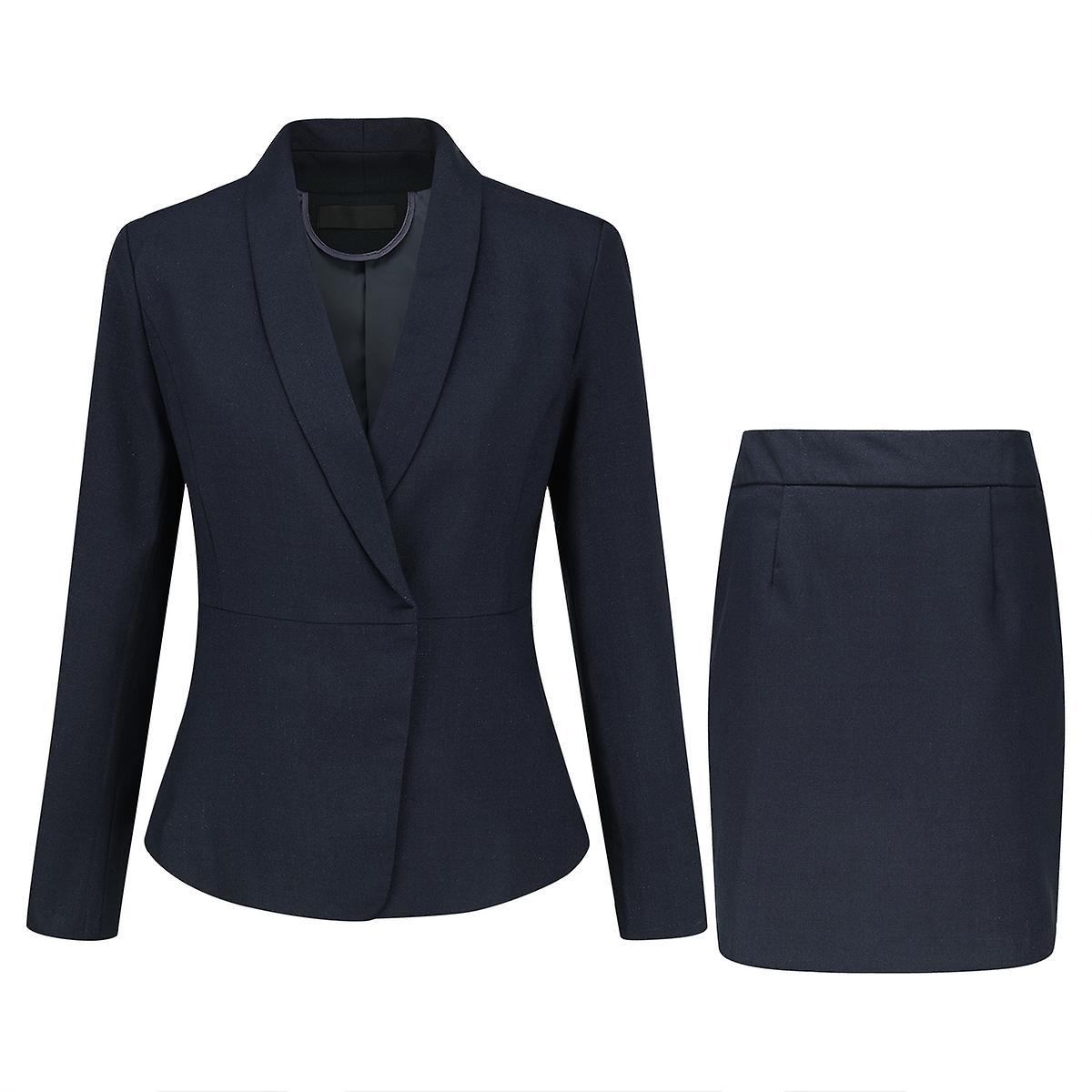 Yynuda Womens 2-piece Slim Fit Business Suit Office Lady Skirt Set (blazer+skirt) Dark Blue L