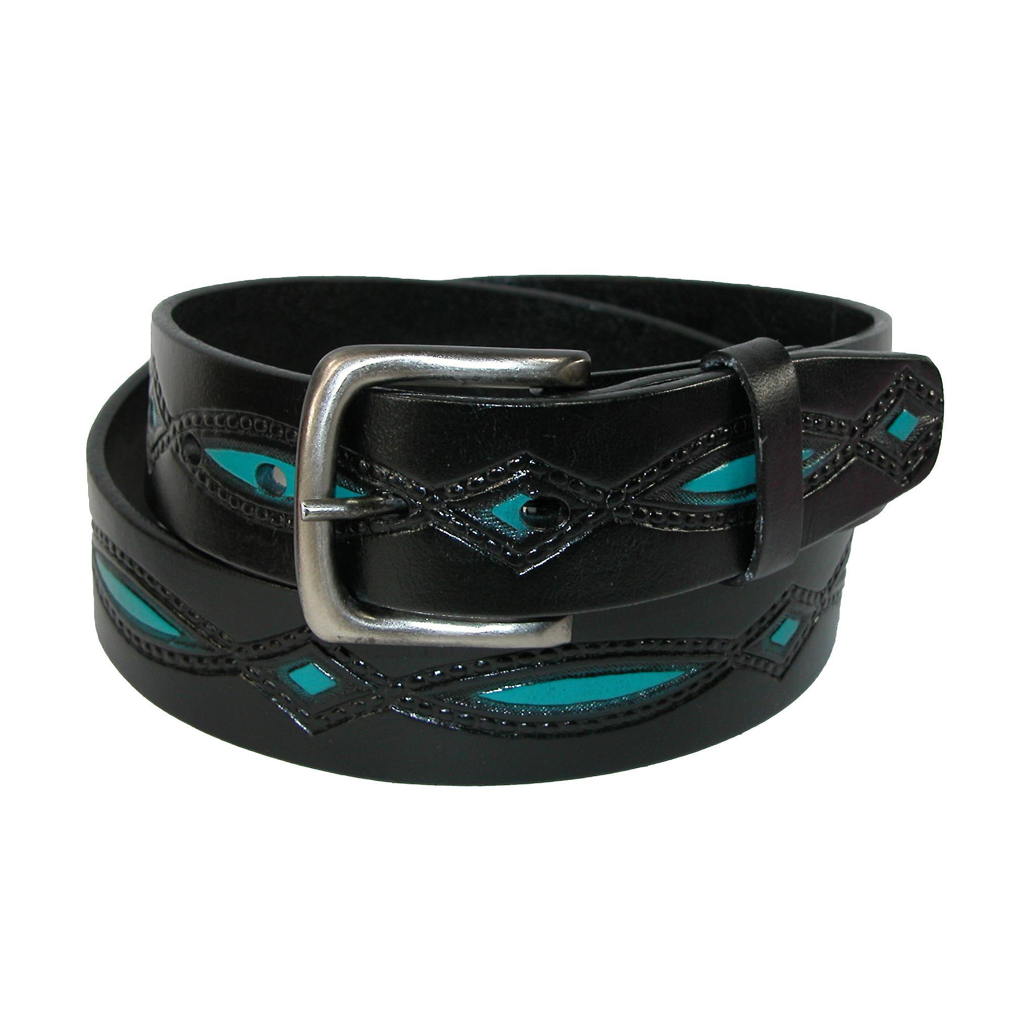 CTM_ CTM  Oil Tanned Leather Belt with Embossed Turquoise Accents (Men) Black 38