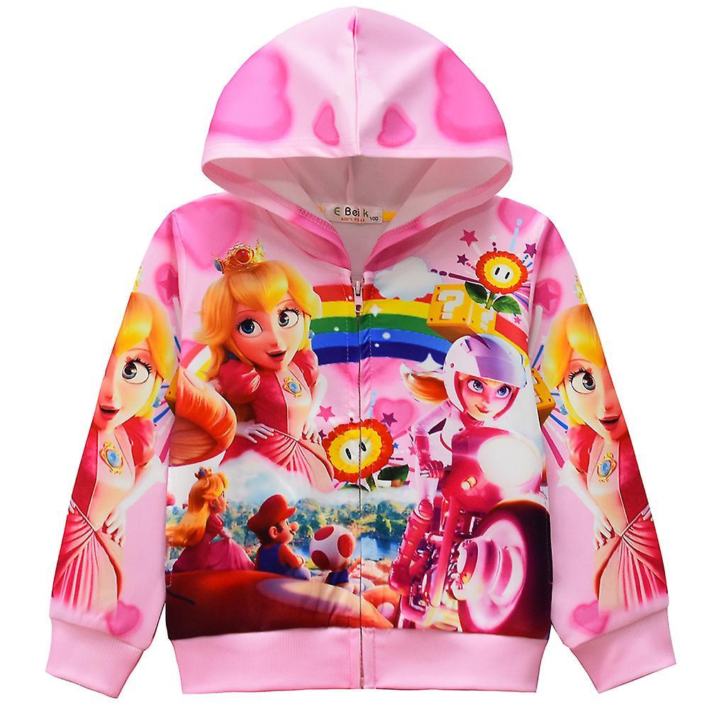 Sevenday Kids Girls Super Mario Bros Princess Peach Zip Up Coat Hooded Hoodie Jacket Casual Long Sleeve Outerwear B 4-5 Years