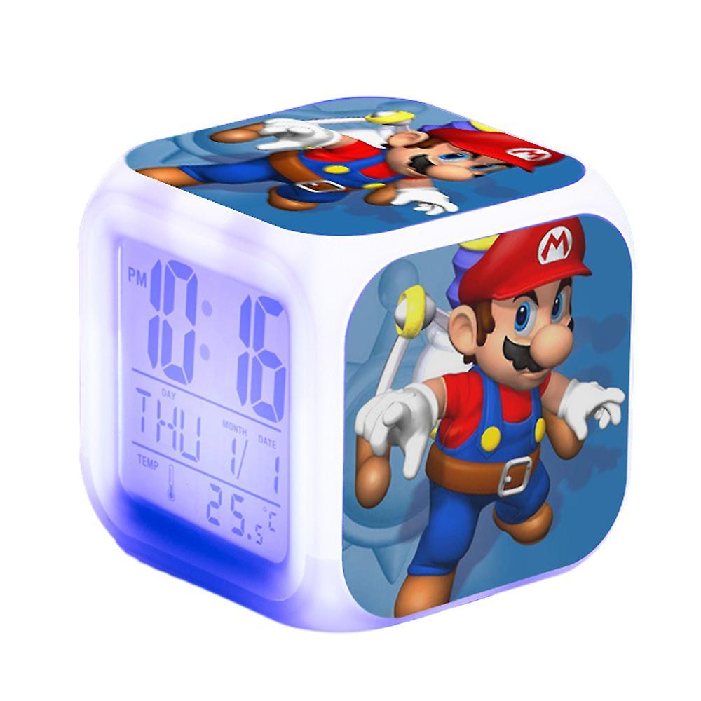 Bestdaily Super Mario Bro Digital Alarm Clock 7-color Changing Night Light Bedside Clock Home Decor Kids Toy Gifts A