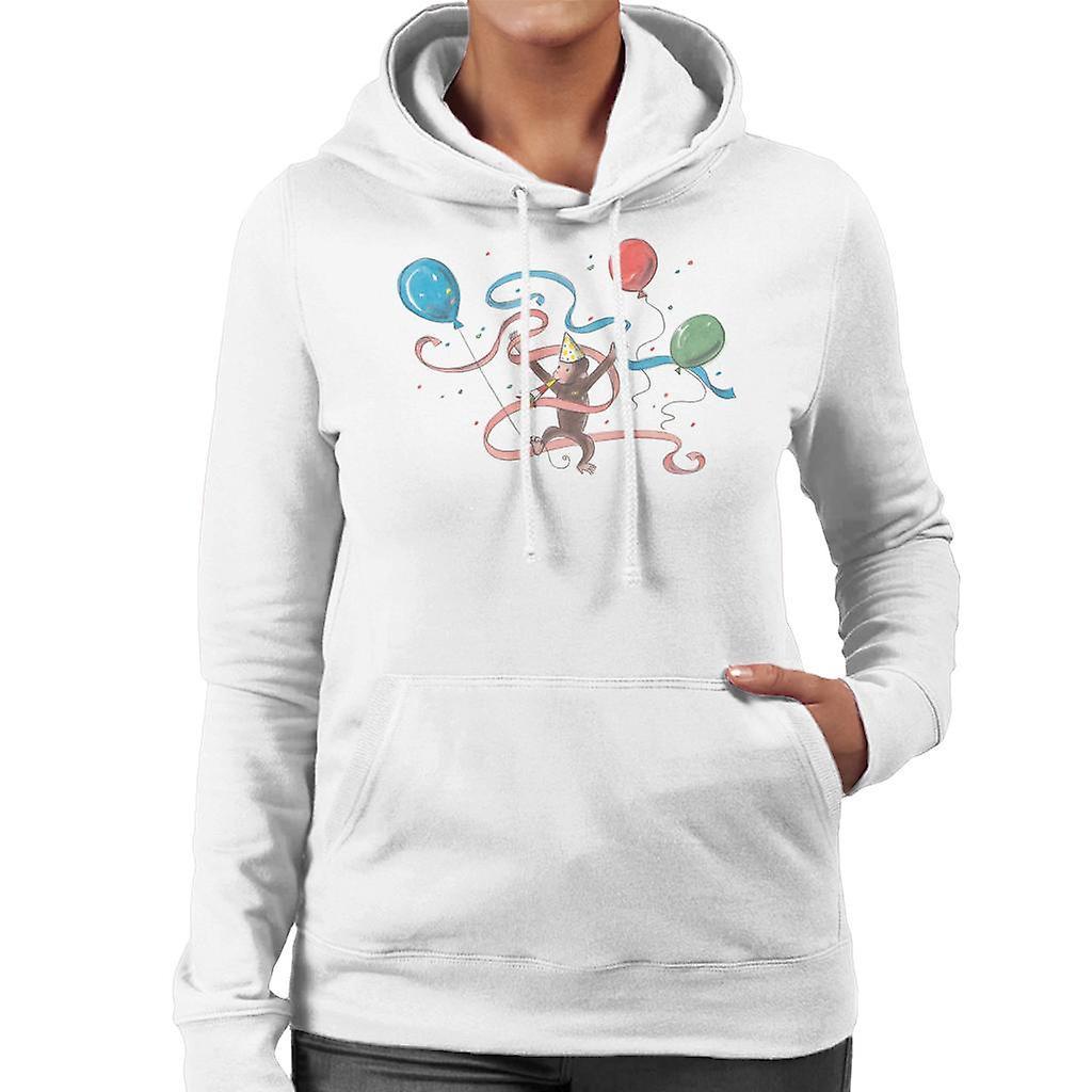 Curious George Party Balloons Women's Hooded Sweatshirt White XX-Large