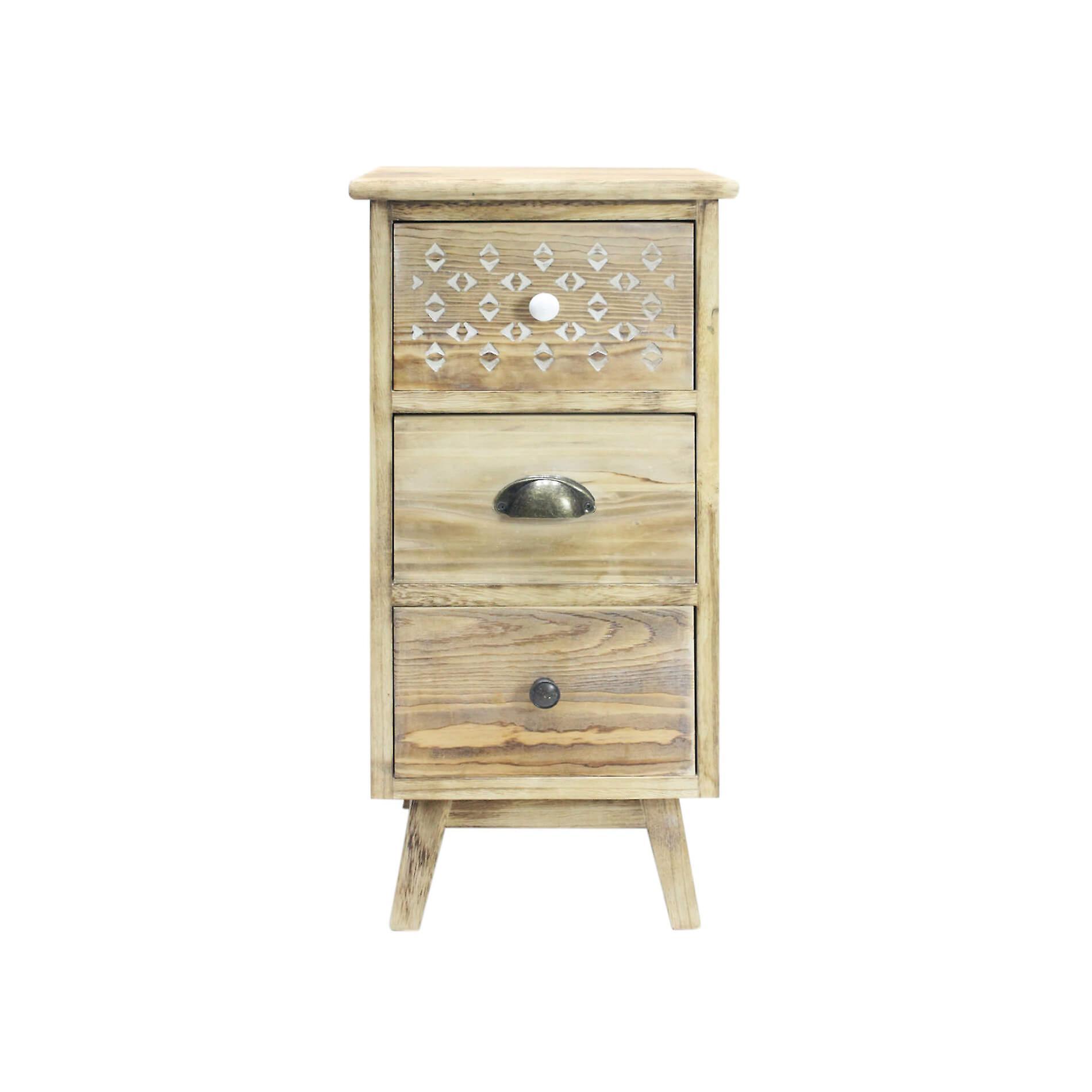 Mobili Rebecca Rebecca Furniture Bedside Table Narrow Chest of Drawers 3 Drawers in Antique Wood for Bedroom