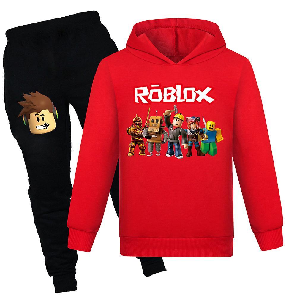 Waytogo Kids Roblox Pullover Hoodies Sweatpants 2 Piece Outfit Set Gamer Jogging Hoodies Tracksuit Sweatshirt Set For Boys Girls For 7-14 Years Red...