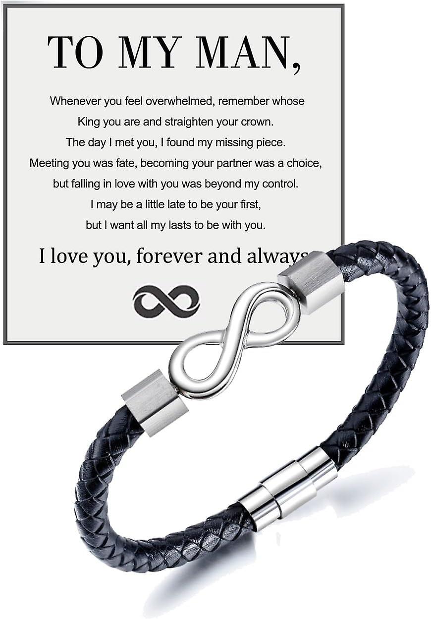 Maromalife To My Man Bracelet For Men, Infinity Leather Braided Husband Birthday Inspirational Gifts From Wife I Love You Forever And Always Handma...