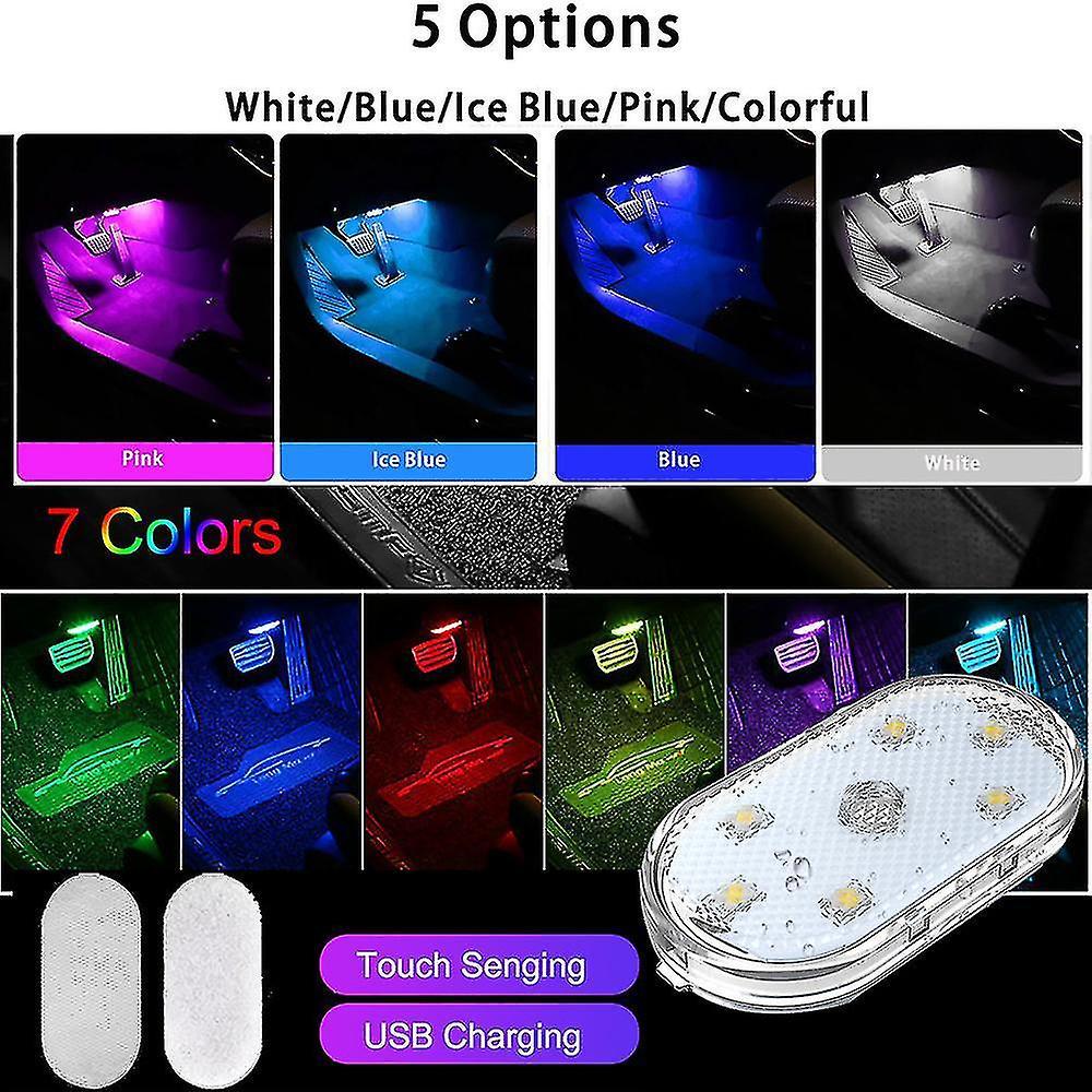 New Car Led Touch Lights Wireless Interior Light Auto Roof Ceiling Reading Lamps For Door Foot Trunk Storage Box Usb Charging Banmo White