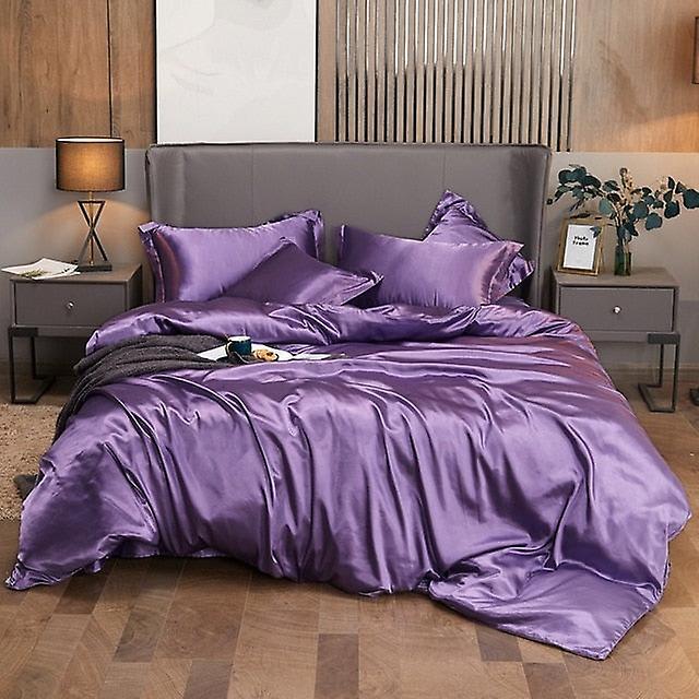 Slowmoose Pure Satin Silk King Size Bedding Set Cover Flat Sheet Pillowcases Queen Size 4pcs / DIAN YA ZI