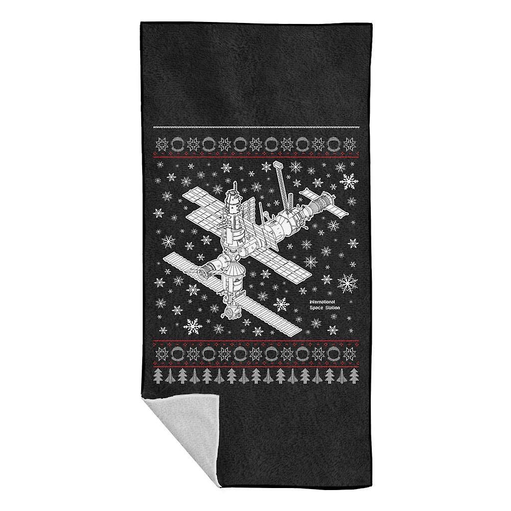 NASA International Space Station Christmas Knit Beach Towel Black 70 x 140cm