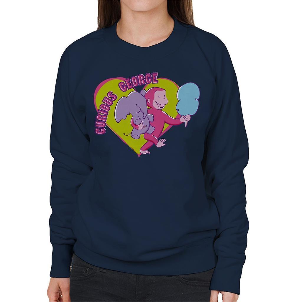 Curious George Carnival Heart Women's Sweatshirt Navy Blue X-Large