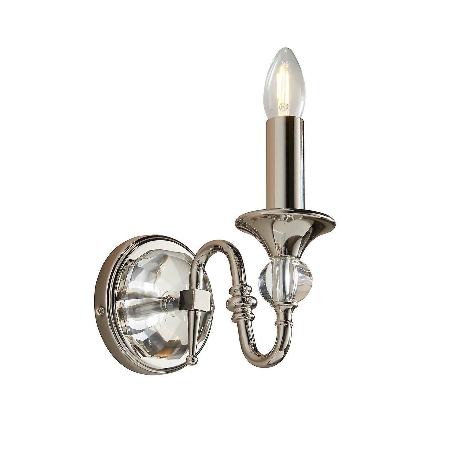 Polina 1 Light Indoor Candle Wall Light Polished Nickel Plate with Crystal E14