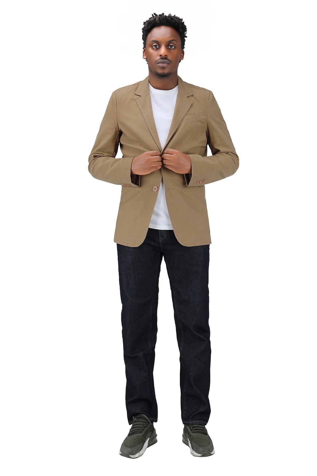 Allthemen Mens Casual Solid Slim Fit Cotton Suit Jacket Light Brown 2XL