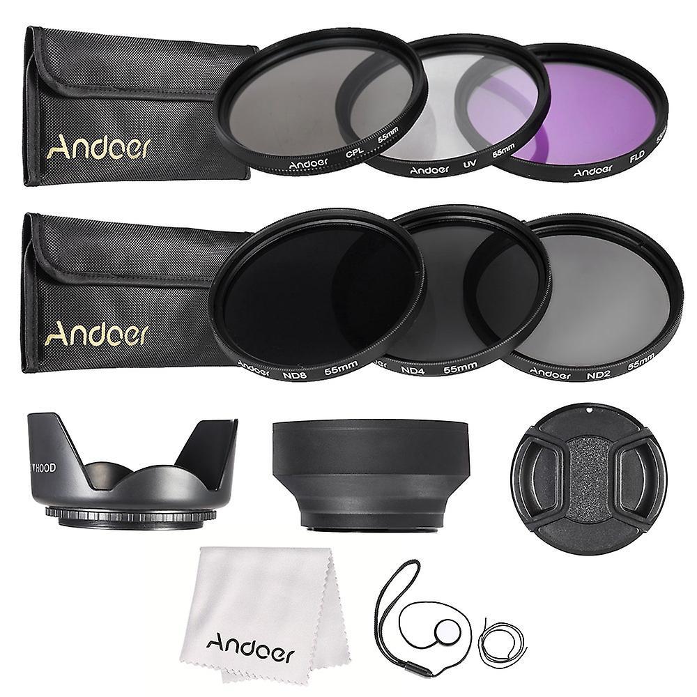 Andoer 55mm Lens Filter Kit UV+CPL+FLD+ND(ND2 ND4 ND8) with Carry Pouch / Lens Cap / Lens Cap Holder