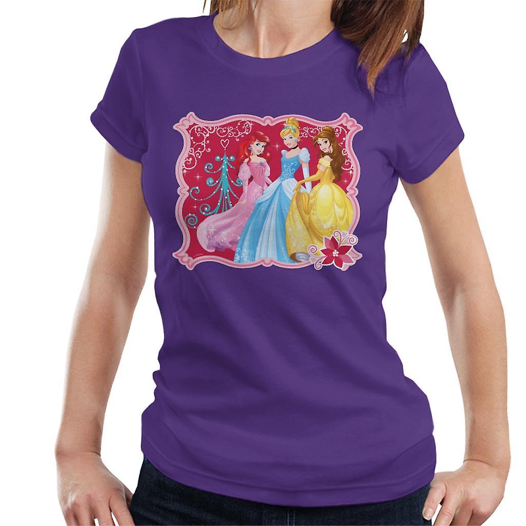 Disney Christmas Princesses Framed Design Women's T-Shirt Purple Small